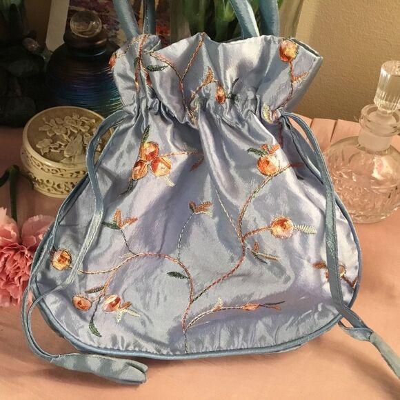 New Silky Feeling Drawstring Pouch in Soft Sky Blue - Picture 2 of 4